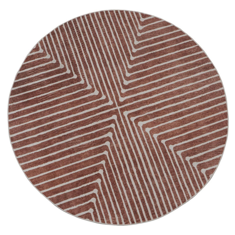Knidos - Tapis d'intérieur lavable à la machine - Tapis rond beige et orange de 5 pi 3 po, Rond 5 pi 3 po