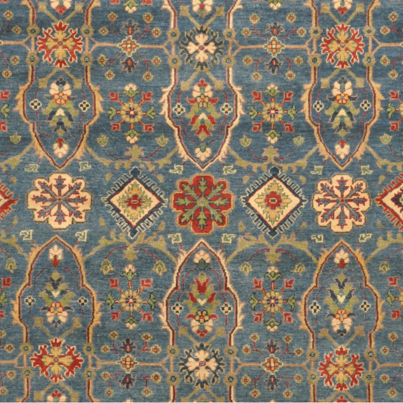 Tapis unique en laine noué à la main Kazak bleu / ivoire / brun de 8 pi x 10 pi Jevon