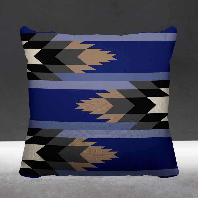 Coussin intérieur / extérieur Lansa Southwestern, L 17 po x H 17 po, Bleu marine