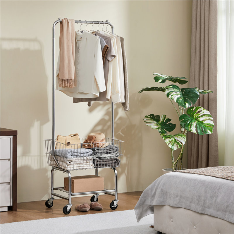 3-Tier Rolling Laundry Cart with Hanging Rack