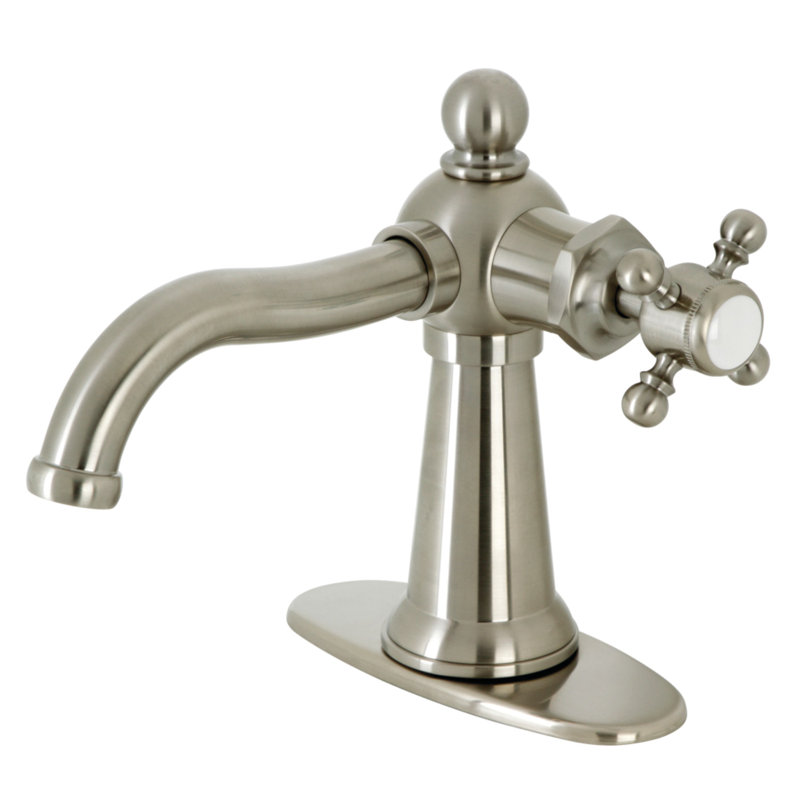 Kingston Brass Nautical Single-Handle 1-Hole Deck Mount Bathroom Faucet with Push Pop-Up and Deck Plate, Cross Handle