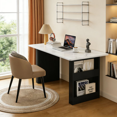 Bureau en pierre frittée noir et blanc minimaliste, table d'ordinateur de bureau à domicile, poste de travail simple pour étudiants et chambres à coucher