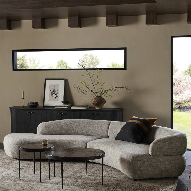 Gray Curved Two-Piece Polyester Blend Sectional Sofa