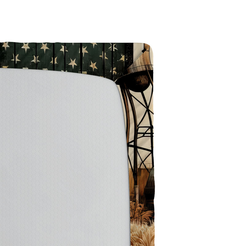 Drap-housse rustique_ American Barn Western Farm_ Paprika caramel et bleu sarcelle foncé, Drap-housse de taille double