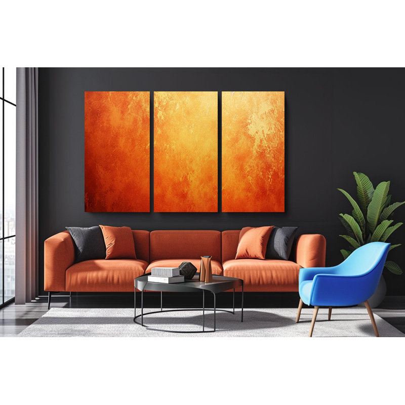 «Triptych», art mural sur toile - Triptych abstrait sur toile - Reproduction de dégradé texturé - Décoration murale minimaliste moderne - Ensemble de grandes suspensions au ton chaud