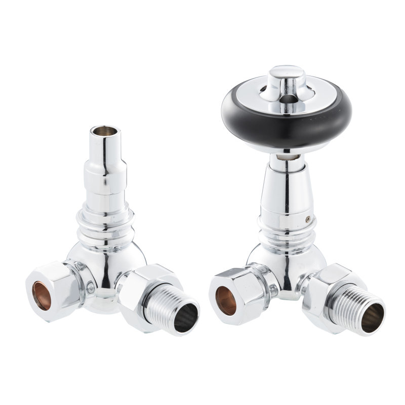 Abbate Heating Corner Thermostatic Radiator Valve with Wheel Head & Lockshield, Chrome