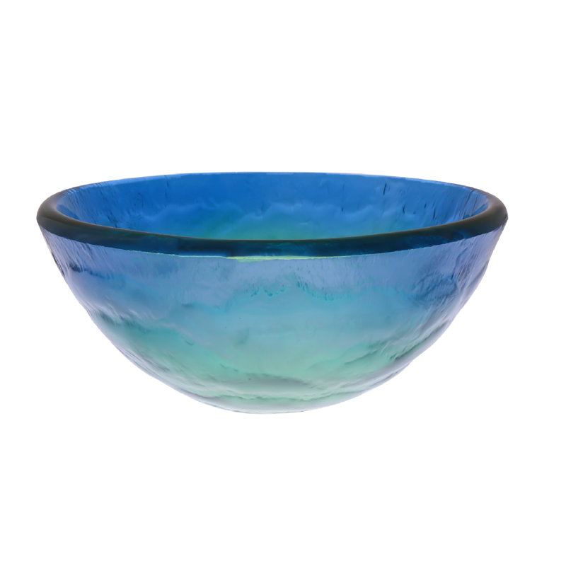 Novatto 16.5'' Blue/Green Glass Circular Bathroom Sink, Matte Black