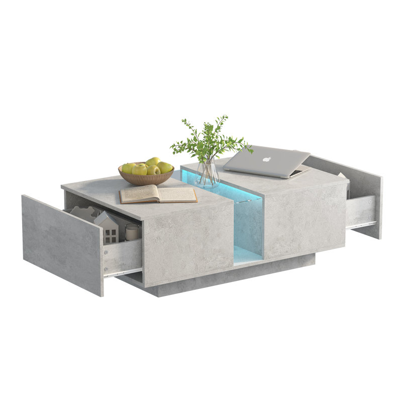Table basse moderne ultrabrillante avec plateau en acrylique et lumière DEL, Gris