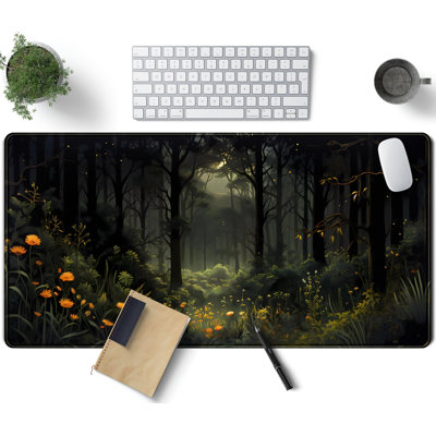 Dark Forest Desk Mat Mouse pad, Green Nature Deskmat XXL Large Extended Aesthetic Plant Mousepad Gaming Desk Pad, Big Laptop Computer Keyboard and Mouse Mat for Women Office Desk Decor, 11.8 x 27.6 inComes with a pure white mug as a gift