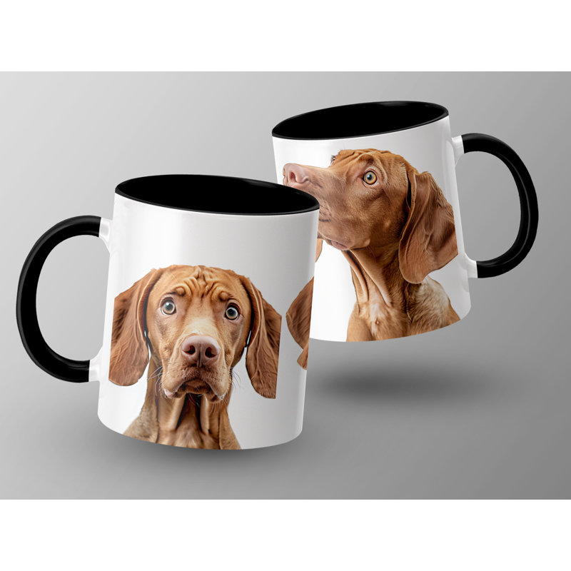 Multiple Vizsla Dog Headshots Design 11oz Coffee Mug, Black, 4