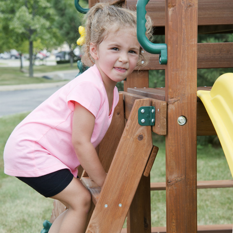 Altamont Wooden Swing Set with Slide and Climbing Wall