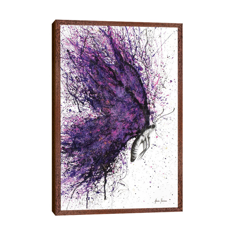Purple Sky Butterfly by Ashvin Harrison - Print on Canvas, 66.04 cm H x 45.72 cm W, Classic Brown Wood Framed
