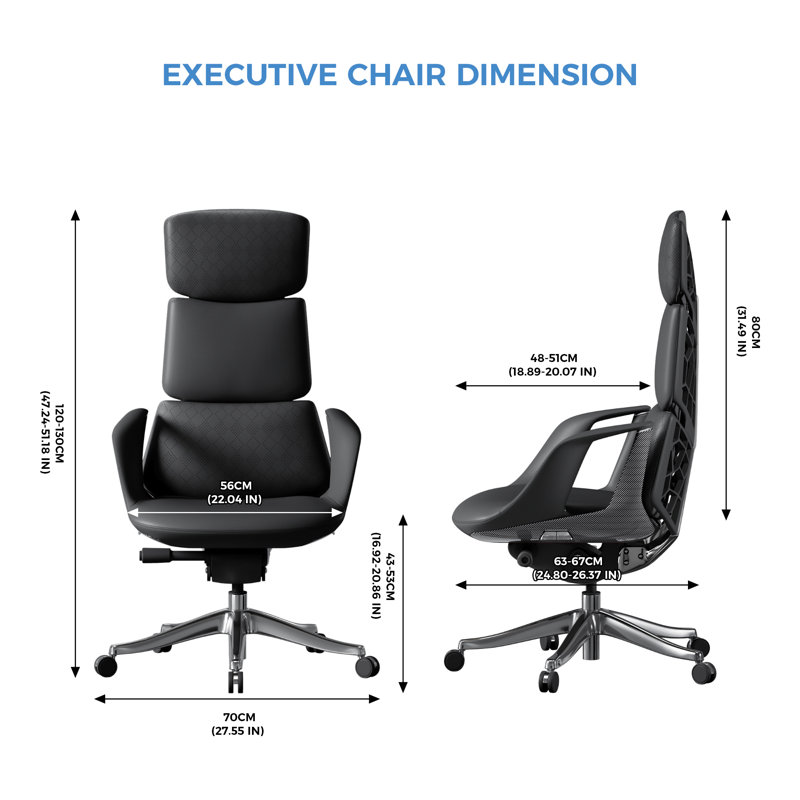 Genuine Leather Executive Office Chair Black - Luxury Modern Executive Desk Chair for Home and Office, Stylish Computer Chair, High Back with Headrest, Aluminum Base, Reclining and Comfy(Black)