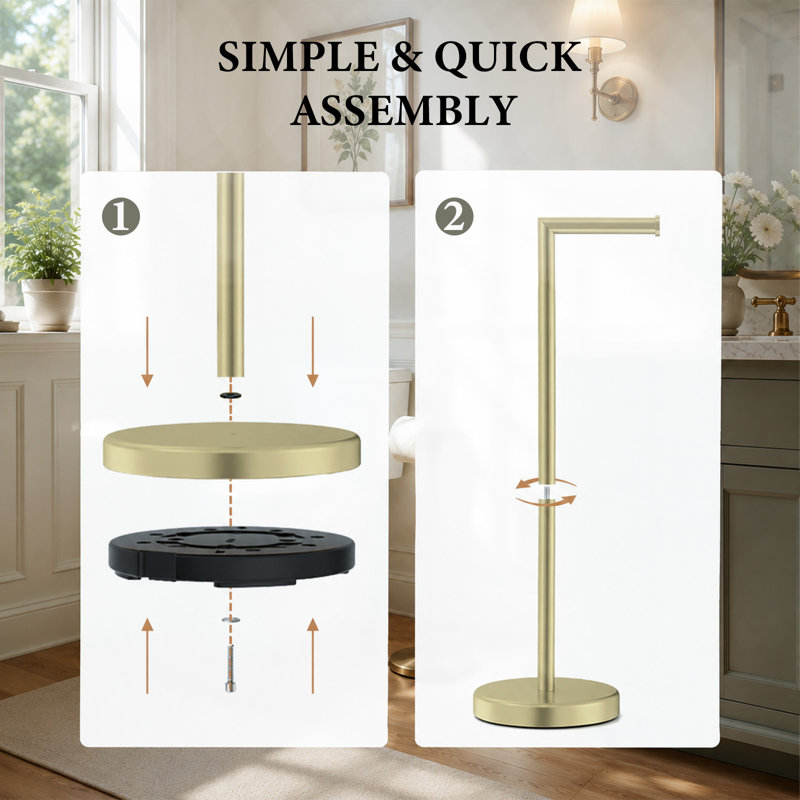 Free Standing Toilet Paper Holder, Brushed Gold