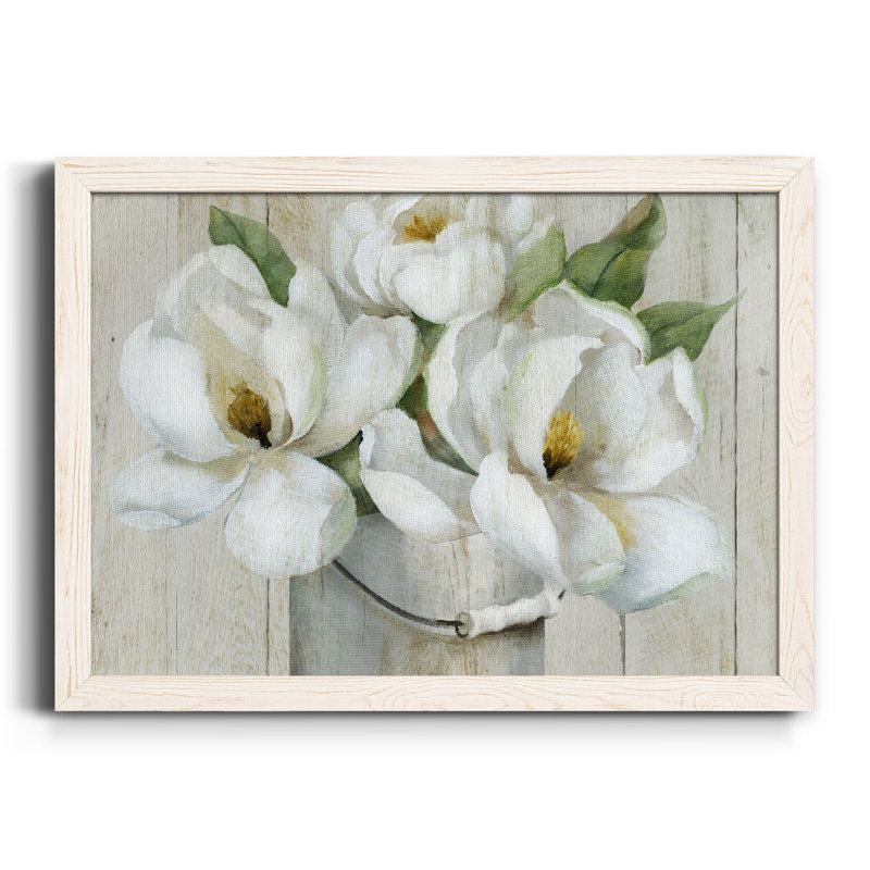 Shiplap Magnolias - Reproduction d'art sur toile encadrée, Toile blanche encadrée, H 37,5 po x l 27,5 po x P 1,5 po