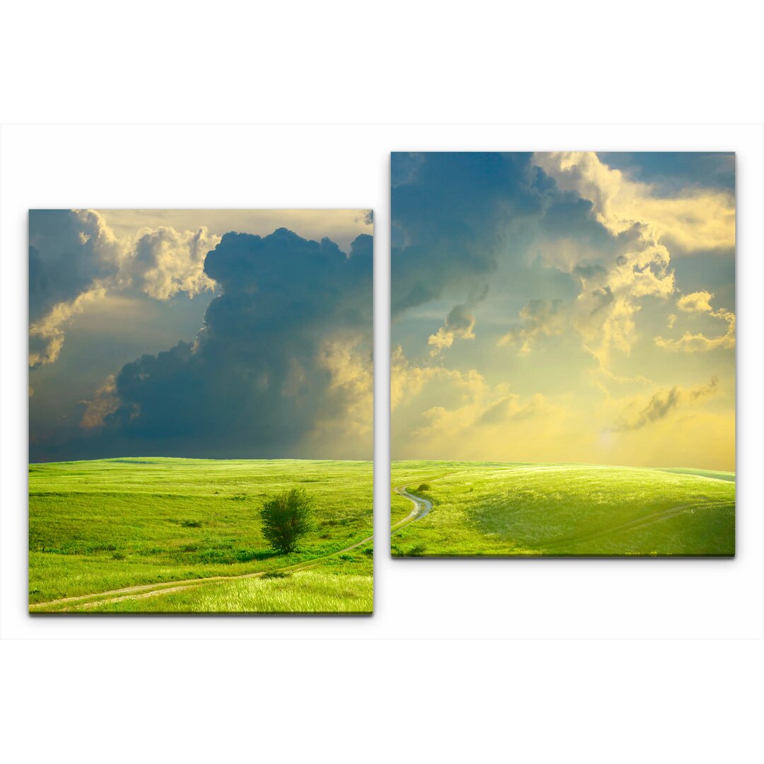 2-tlg. Leinwandbilder-Set Landschaft mit Wolken