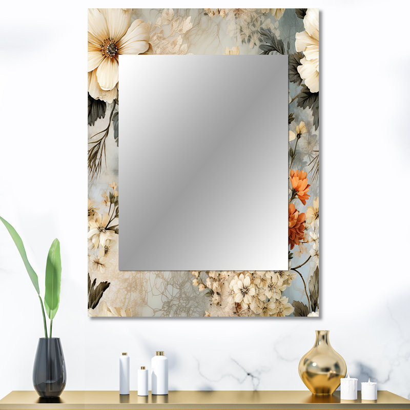 Décoration murale rustique rustique en dentelle - miroir floral, 40 po x 30 po