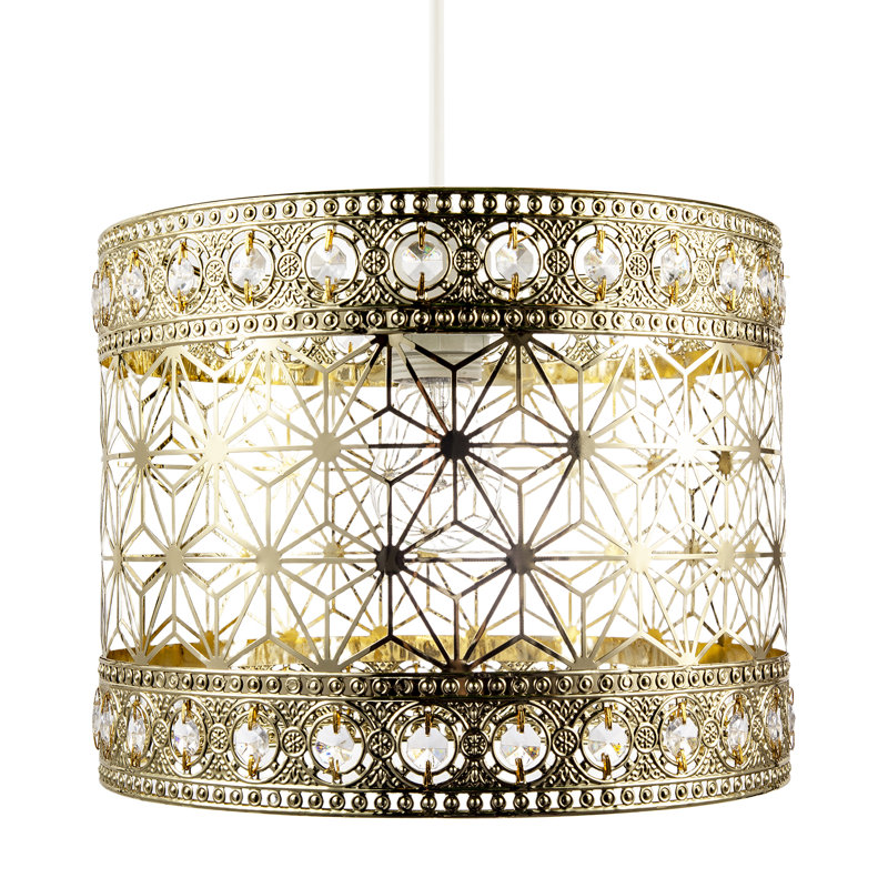 Moroccan Pendant Light Shade In Polished Gold With Clear Acrylic Beads By 