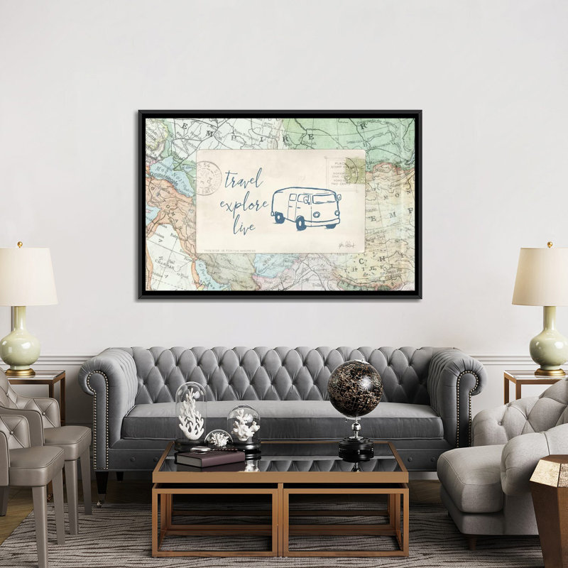 «Travel Posts II», impression sur toile, H 40 po x l 60 po x P 1,5 po, Toile avec cadre noir, Pas de tapis