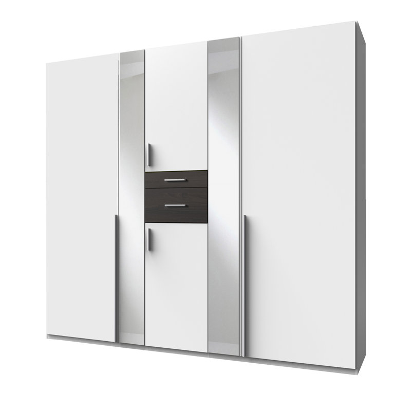 Adelaida 6 Door Wardrobe, 210cm H x 225cm W x 58cm D, White/Dark Brown