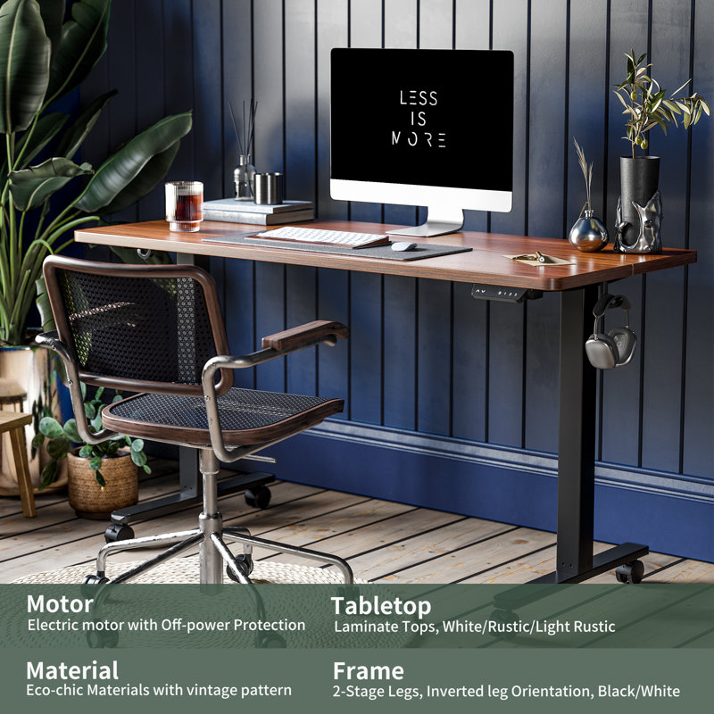 Adjustable Metal Base Standing Desk, 27.00" H x 63.00" W x 24.00" D , Espresso/Black