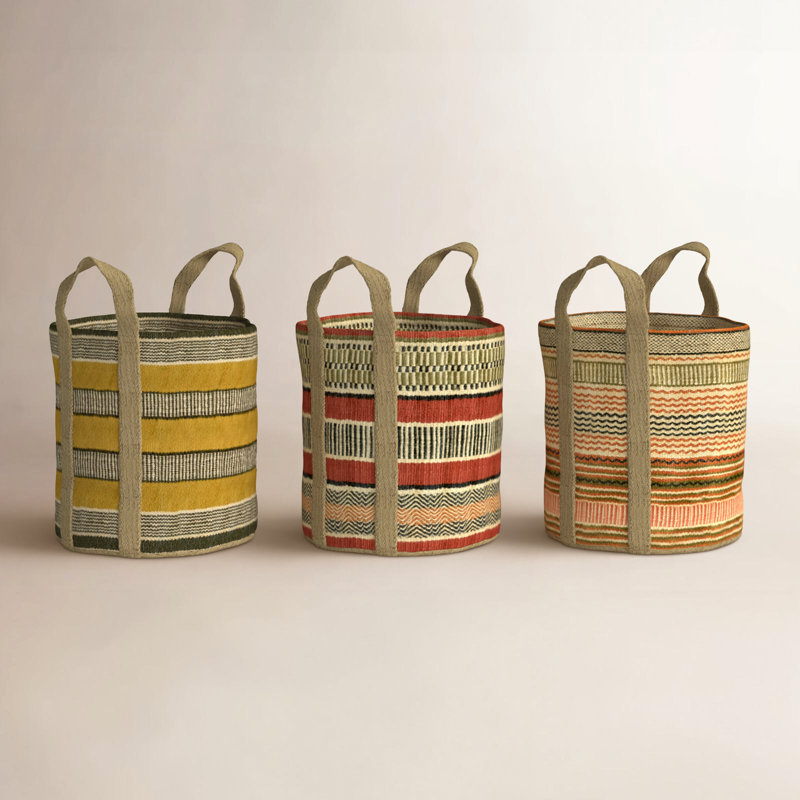 Kalalou Multi-Colored Woven Jute Storage Baskets – Set of 3