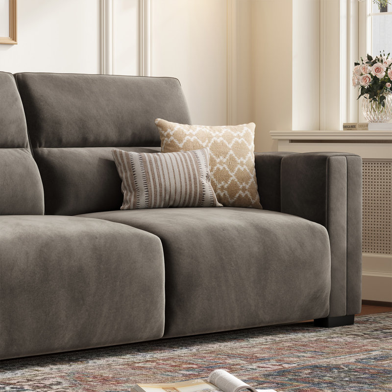 82" Velvet Square Arm Loveseat Sofa, Premium Upholstered Living Room Sofa Couch , Dark Grey