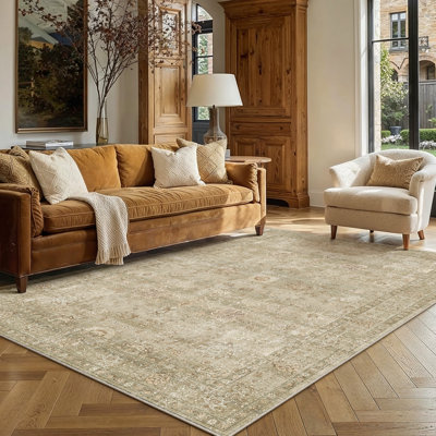 Patty Oriental Green Vintage Area Rug With Non-Slip Backing