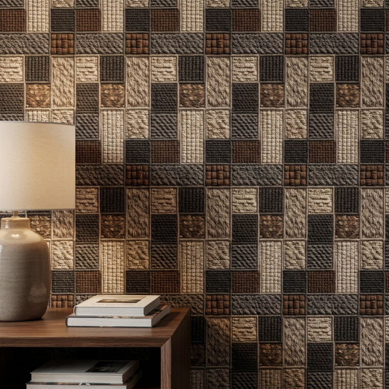 Papier peint patchwork géométrique tissé à motif géométrique, Peler et coller
