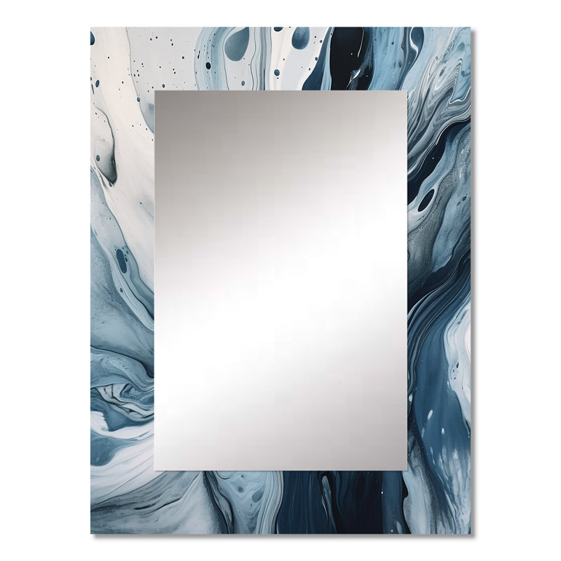 Elixir III bleu et gris - miroir abstrait, miroir mural moderne unique, impression d'art en métal, 32 po x 24 po