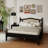 Wooden Platform Bed With Natural Rattan Headboard, Vintage Bed Frame With Wooden Slat Support-1686031963-1686031962