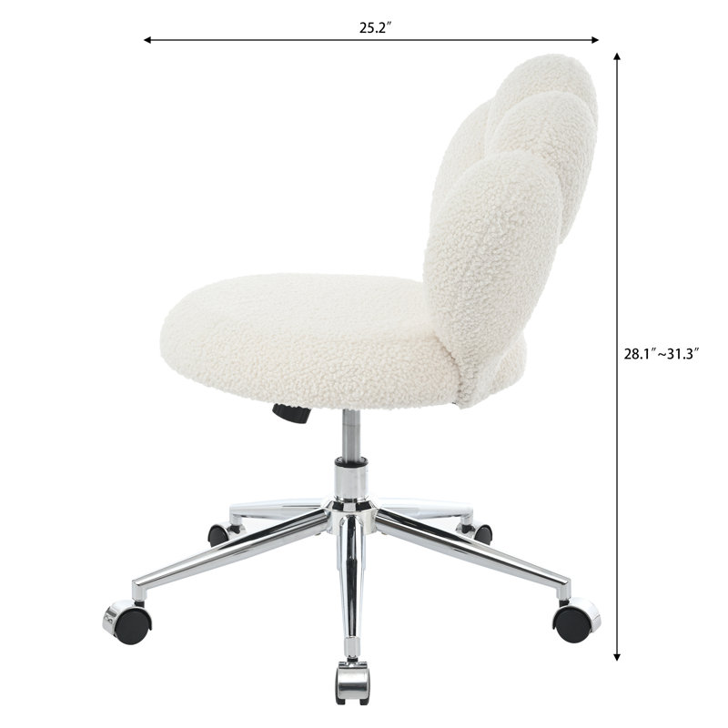 Teddy Fabric Swivel Office Chair with Adjustable Height and Ergonomic Curved Backrest, White