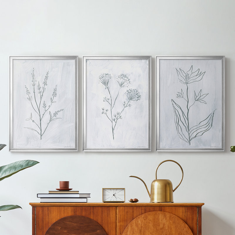 Milkweeds I - Toile tendue avec châssis sur mesure - 3 pièces, Argent argent, H 21 po x l 30 po