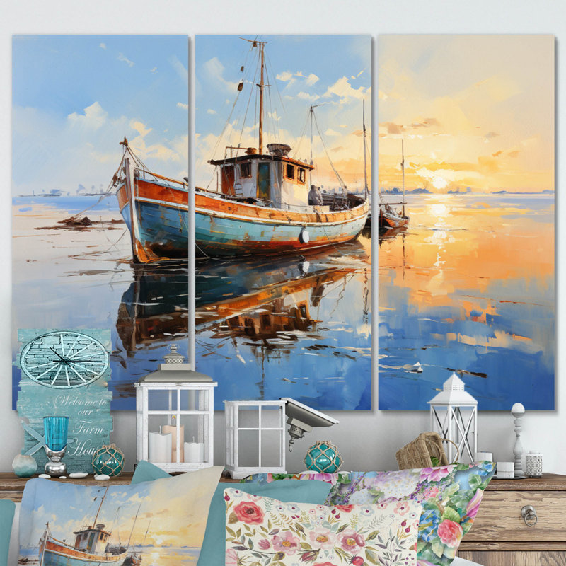 Impression de bateau V, impression sur toile, 3 pièces, H 28 po x l 36 po x P 1 po
