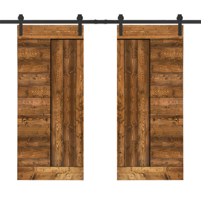 Porte de grange à panneaux et en bois avec quincaillerie d'installation