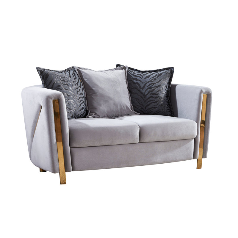 Causeuse rembourrée en tissu de velours épais en bois, Gris