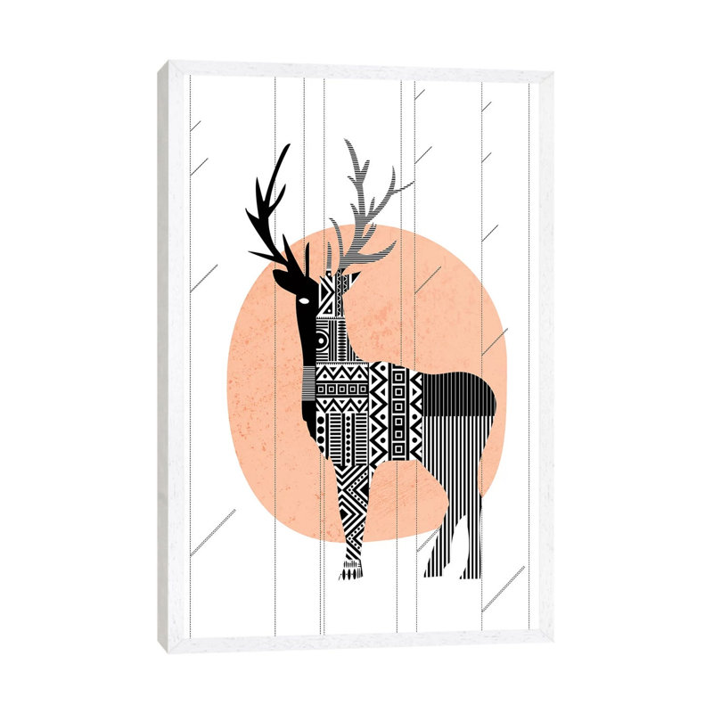 Nordic Deer - Print on Canvas, White Framed, 101.6 cm H x 66.04 cm W