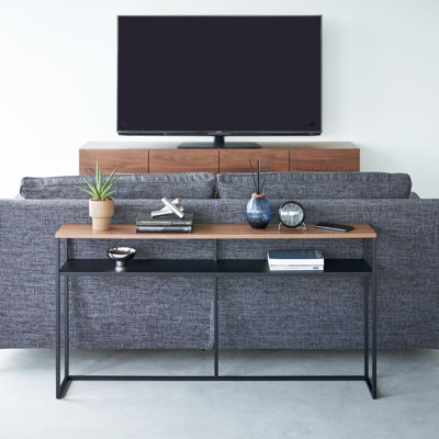  Yamazaki Home Tower Long Console Table For Entryway Or Hallways, Narrow Behind Sofa Table With Wooden Top And Metal Shelf - Shelf, 26" - Steel
