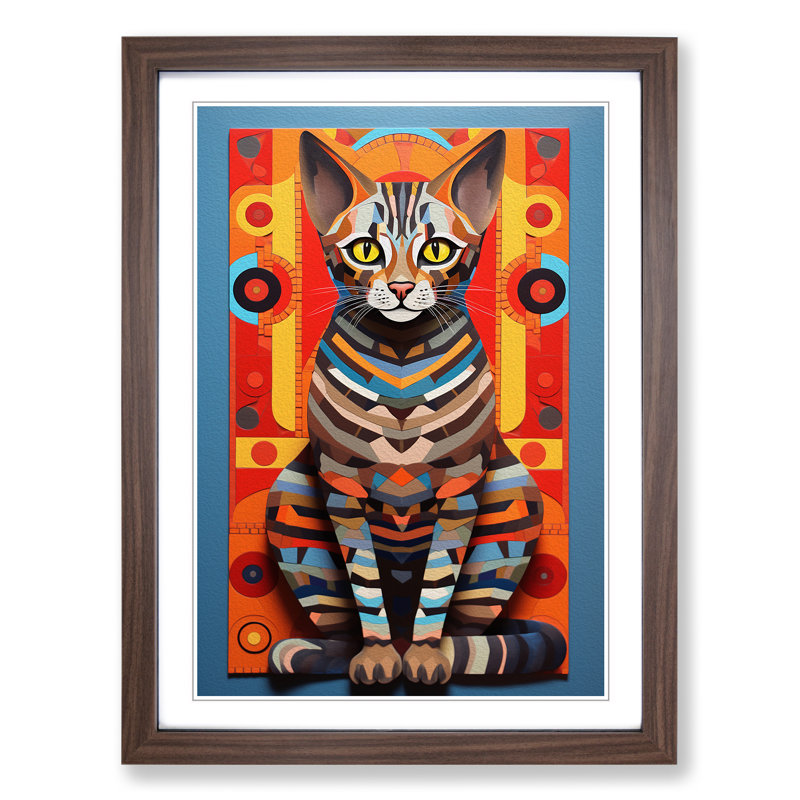 Bengal Cat Constructivism - Framed Print, 46cm H x 34cm W x 2cm D, Walnut Framed