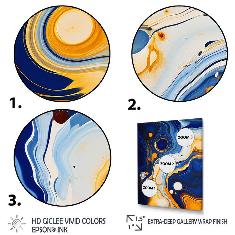 Jaune et bleu, liquide, encre de rivière II - encre liquide, art mural abstrait, H 40 po x l 30 po x P 1,5 po