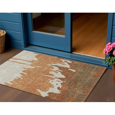 Tapis extérieur lavable abstrait orange et brun 3 pi x 5 pi