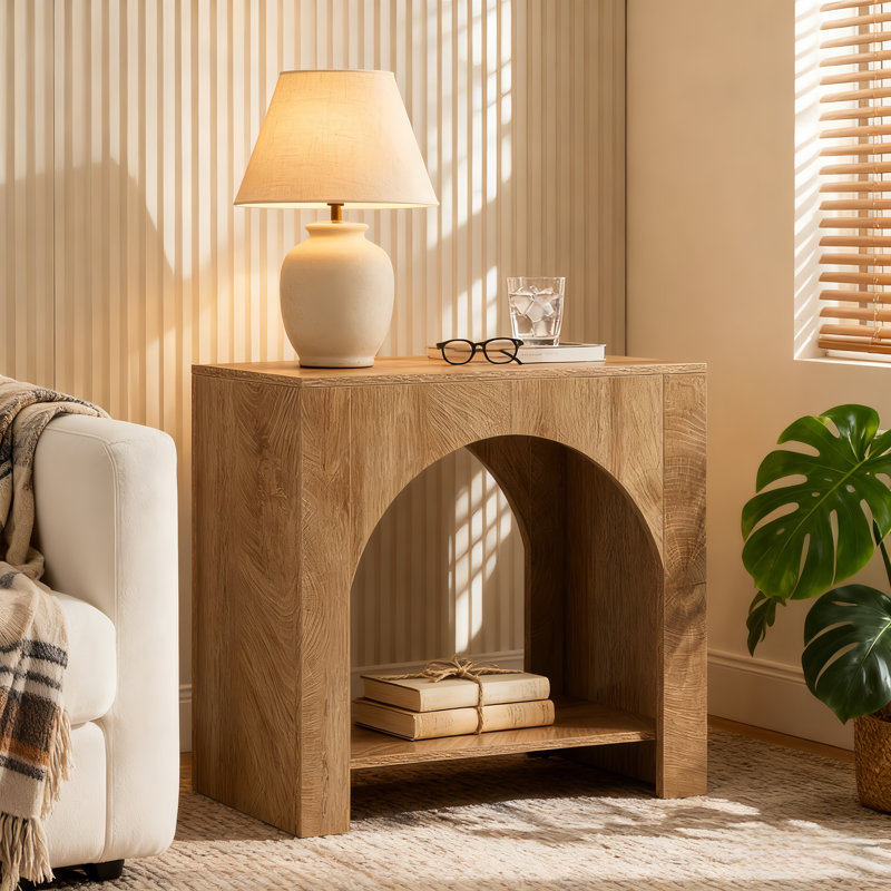 Pedestal End Table, Light Brown