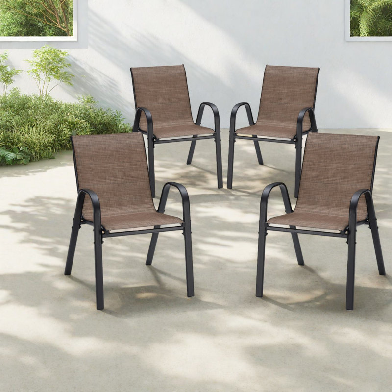 Stackable Patio Dining Chairs Set Of 4, Metal Textilene For Backyard