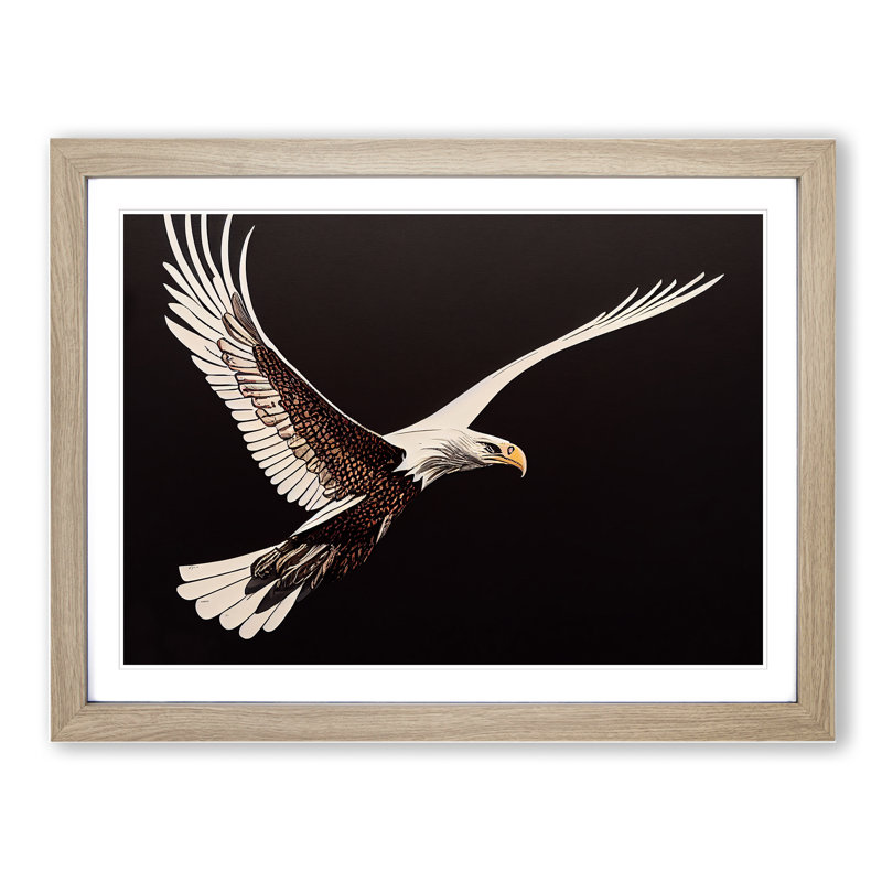 Delightful Eagle Bird - Single Picture Frame Print, 25cm H x 34cm W x 2cm D, Oak