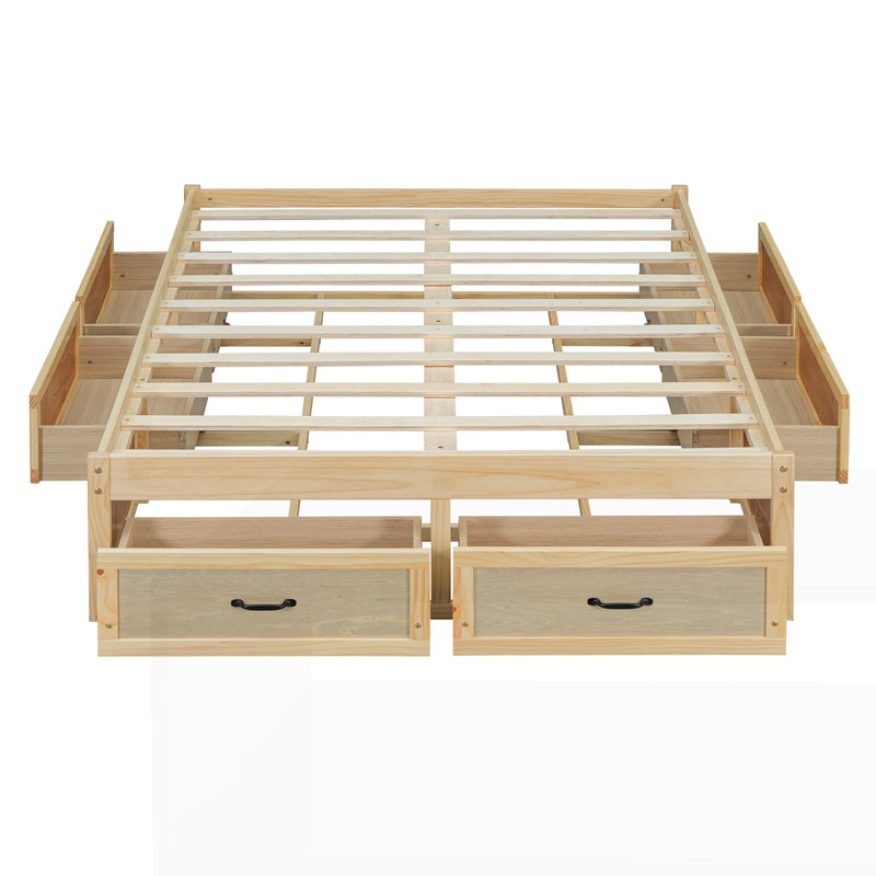 Lit plateforme avec 6 tiroirs de rangement, Naturel antique, Double