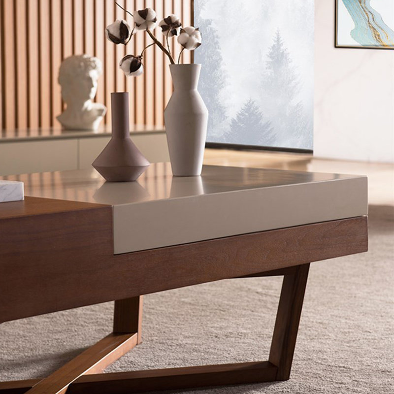 Expandable Coffee Table with Storage Drawer, 15.74" H x 51.18" L x 27.55" W, White/Brown Top/ Brown Base