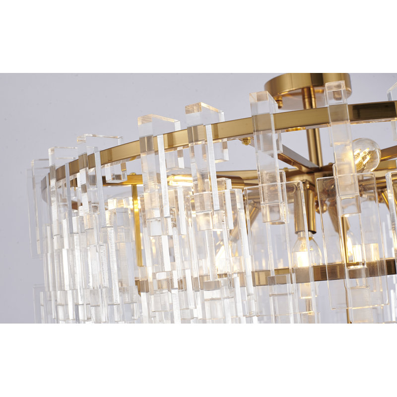 This Exquisite Chandelier Is In An Antique Bronze Finish. The Frame Is Made Out Of Metal, And It Comes With Clear Acrylic Hanging Links. The Rod Link Can Be Adjustable. You Can Create A Timeless Feel While Using Modern Forms
