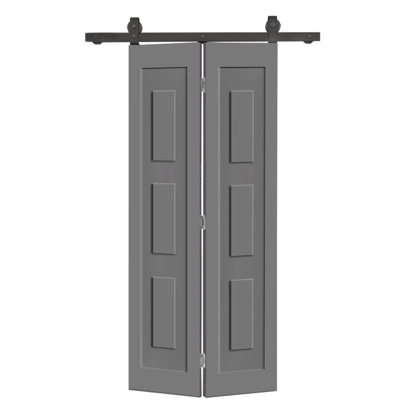 3 Panel Shaker Composite Bi-Fold Door with Sliding Barn Door Hardware Kit, 36" x 80", Light Grey
