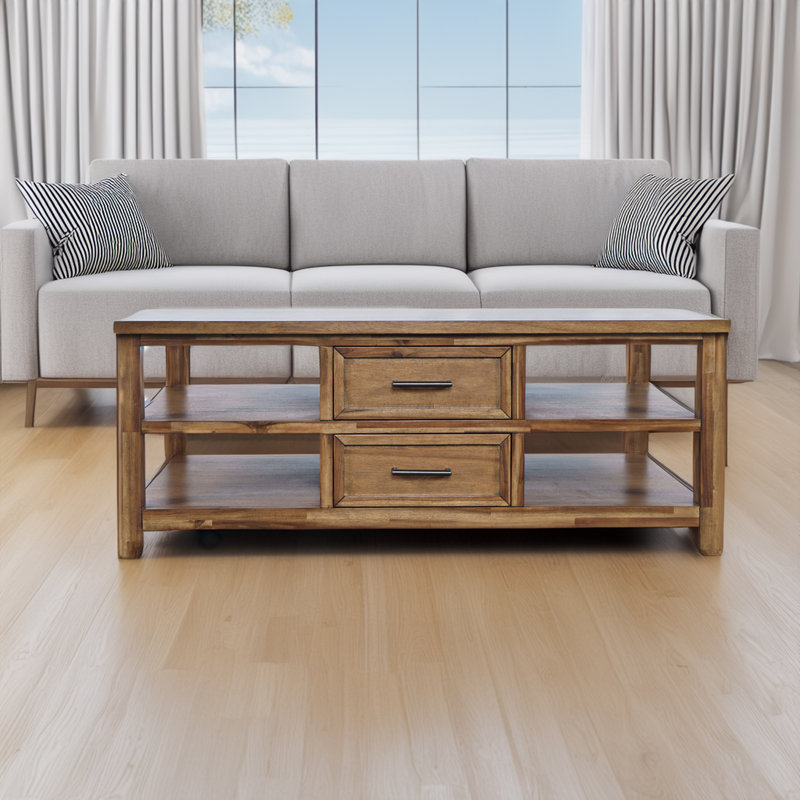 Table basse transitionnelle en bois rustique avec roues Abbeville