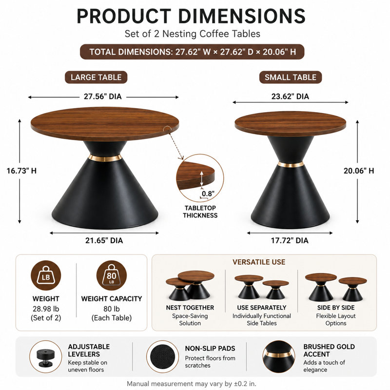Ensemble de tables basses gigognes rondes